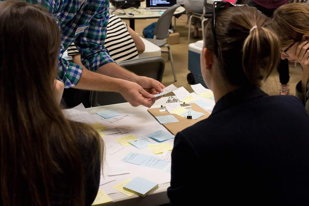 4 participants organize sticky notes